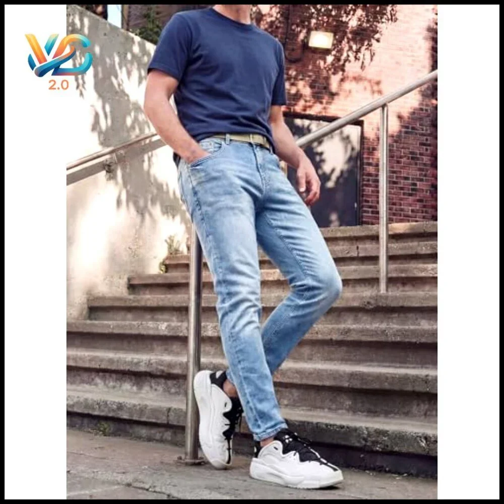 Slim Fit Stretch Tapered Skinny Jeans Comfort Flexible Denim Pants Classic‎